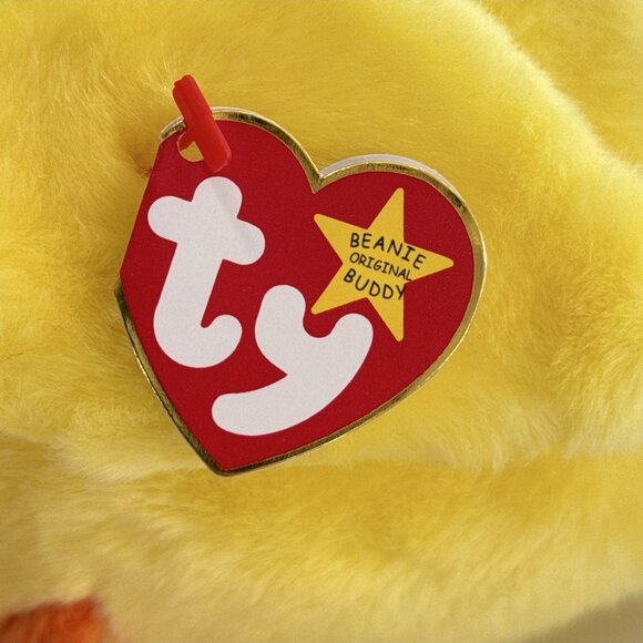 Quackers Duck Yellow Body Orange Beak Feet 1998 10" Vintage TY Beanie Buddy - Picture 7 of 11